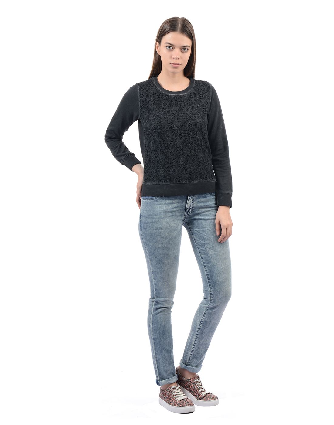 Pepe Jeans London Women Casual Wear Black Self Design Top